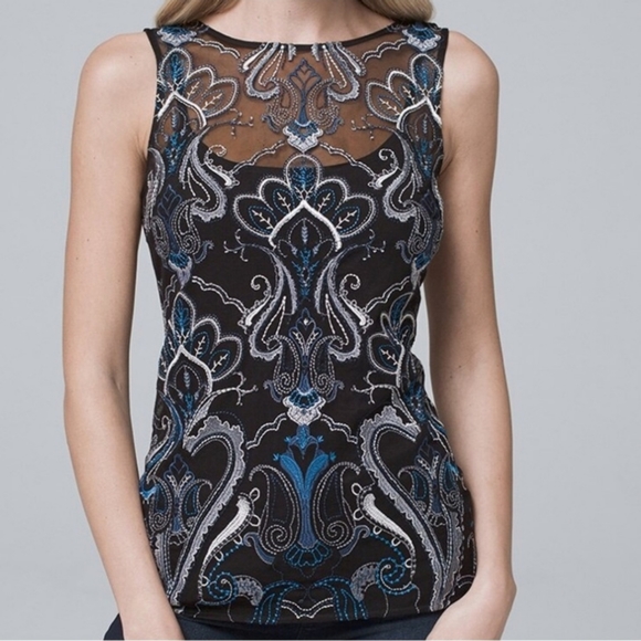 White House Black Market Embroidery Sheer Mesh Tops/Size XS - Picture 4 of 10